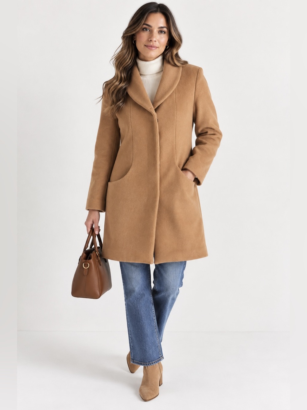 Camel Shawl-Collar Wool Coat